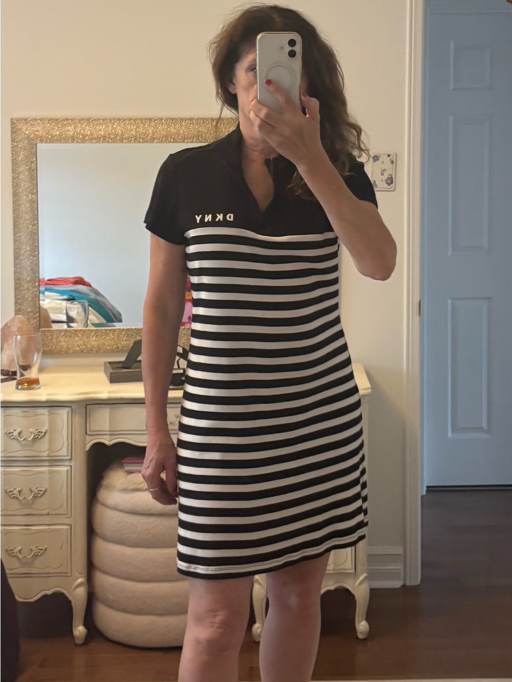 DKNY Black and White Striped Polo Dress
